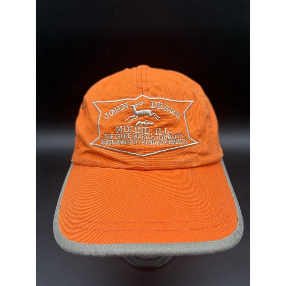 John Deere Moline ILL Orange Cap Hat Vintage Logo Adjustable Strapback